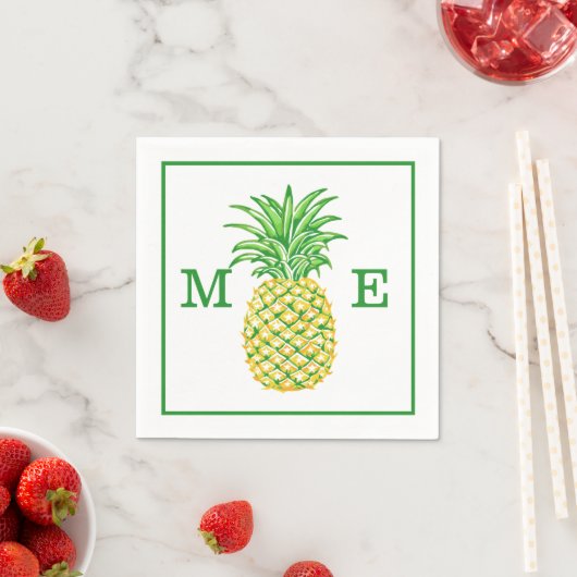 Serviette En Papier Ananas Preppy Couple Deux Monogrammes Initiaux (En situation)