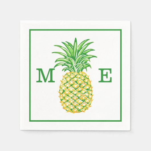 Serviette En Papier Ananas Preppy Couple Deux Monogrammes Initiaux (Devant)