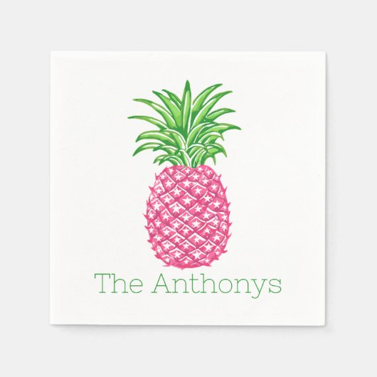 Serviette En Papier Ananas rose preppy Personnalisé (Devant)