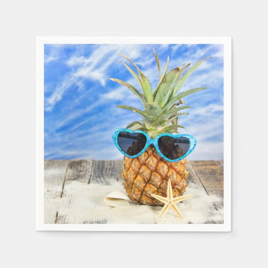 Serviette En Papier ananas tropical avec lunettes de soleil (Devant)