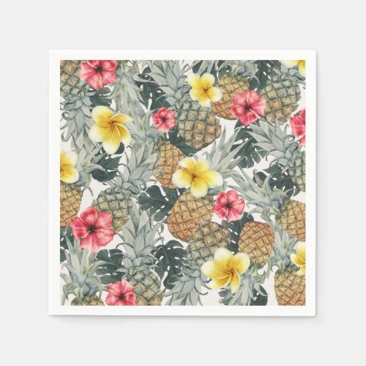 Serviette En Papier Ananas Tropical Floral Feuille Exotic Party (Devant)