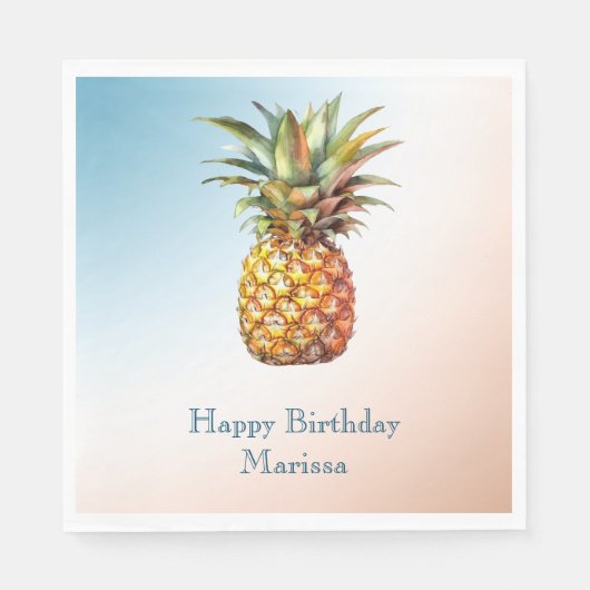 Serviette En Papier Ananas Tropical Happy Aqua Crème (Devant)