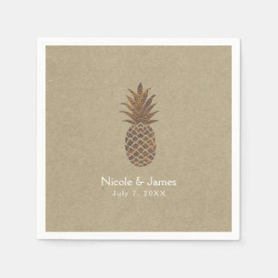 Serviette En Papier Ananas tropical naturel en kraft Bronze doré