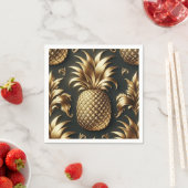 Serviette En Papier Ananas Tropical Noir & Or Luxueux Mariage (En situation)