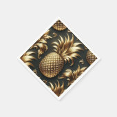 Serviette En Papier Ananas Tropical Noir & Or Luxueux Mariage (Coin)
