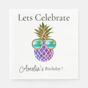 Serviette En Papier Ananas violet rose tropical