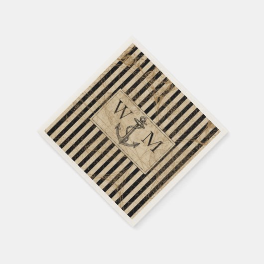 Serviette En Papier Ancien Monde Carte Ancre nautique Monogramme (Coin)