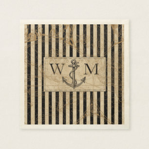 Serviette En Papier Ancien Monde Carte Ancre nautique Monogramme