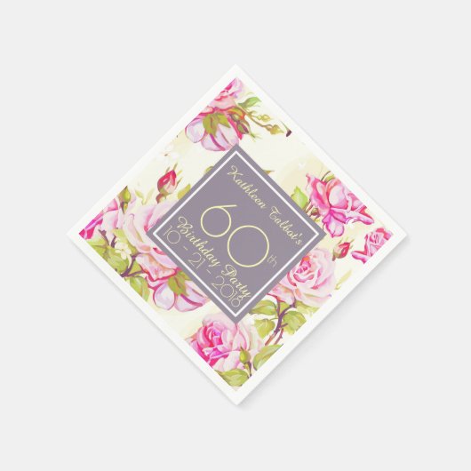 Serviette En Papier Ancien Rose 60e anniversaire papier de fête Napkin (Coin)