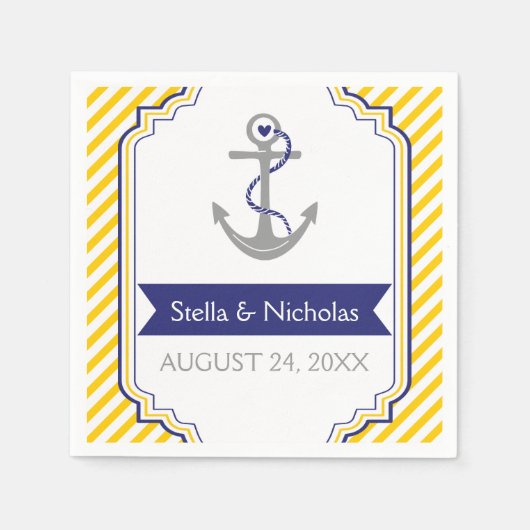 Serviette En Papier Ancrage gris marine bleu marine, mariage jaune (Devant)