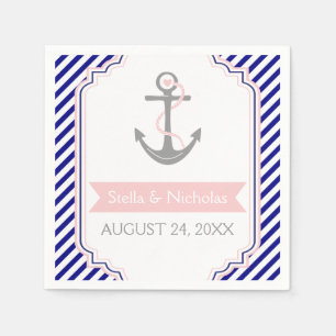 Serviette En Papier Ancrage gris marine rose bleu bleu blanc mariage