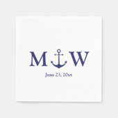 Serviette En Papier Ancrage nautique bleu marine blanche monogramme ma (Devant)