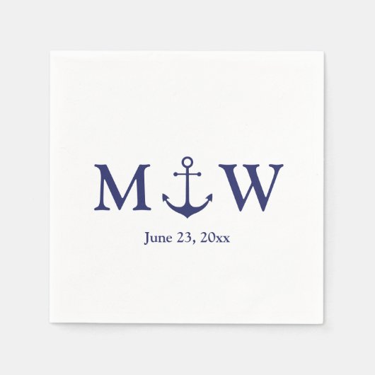 Serviette En Papier Ancrage nautique bleu marine blanche monogramme ma (Devant)
