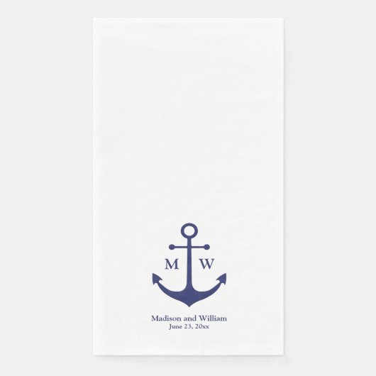 Serviette En Papier Ancrage nautique bleu marine blanche monogramme Ma (Devant)