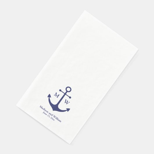 Serviette En Papier Ancrage nautique bleu marine blanche monogramme Ma (Coin)