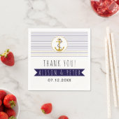 Serviette En Papier Ancrage or & rayures mariage nautique Merci (En situation)