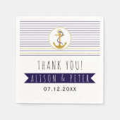 Serviette En Papier Ancrage or & rayures mariage nautique Merci (Devant)