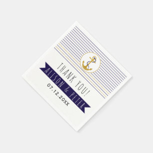 Serviette En Papier Ancrage or & rayures mariage nautique Merci