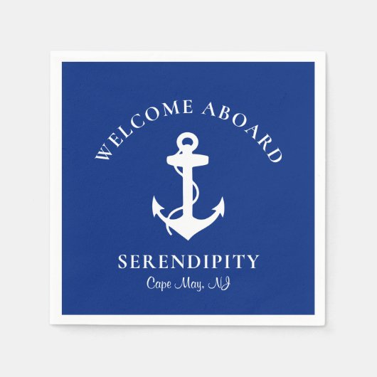 Serviette En Papier Ancre Bateau Marine Bleu Accueil personnalisé à bo (Devant)