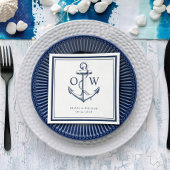 Serviette En Papier Ancre blanche de marine nautique Mariage de monogr