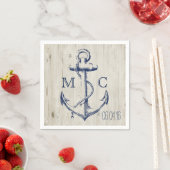 Serviette En Papier Ancre blanche marine Monogramme en bois rustique (En situation)