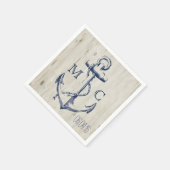 Serviette En Papier Ancre blanche marine Monogramme en bois rustique (Coin)