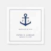 Serviette En Papier Ancre bleu marine Monogramme Mariage nautique (Devant)