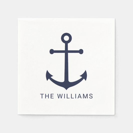 Serviette En Papier Ancre bleue marine et nom personnalisé (Devant)