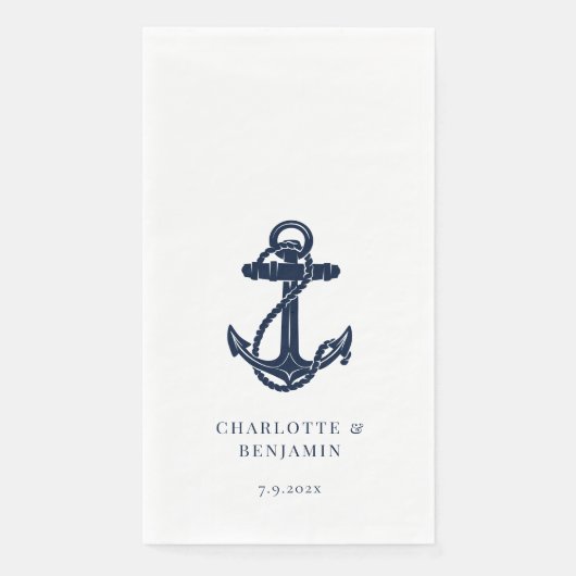 Serviette En Papier Ancre bleue marine Mariage côtier (Devant)