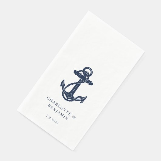 Serviette En Papier Ancre bleue marine Mariage côtier (Coin)