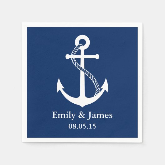 Serviette En Papier Ancre bleue marine Mariage nautique (Devant)