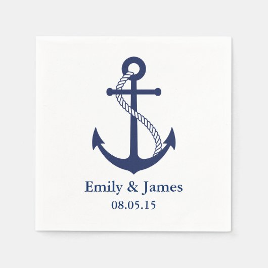 Serviette En Papier Ancre bleue marine Mariage nautique (Devant)