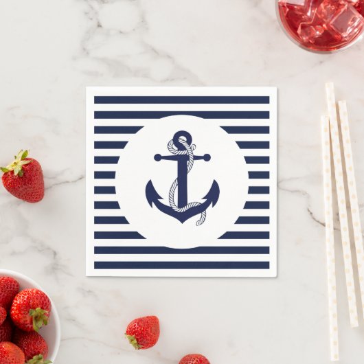 Serviette En Papier Ancre bleue marine Mariage rayé serviettes (En situation)
