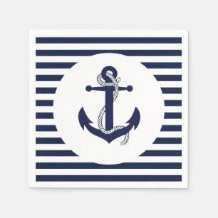 Serviette En Papier Ancre bleue marine Mariage rayé serviettes