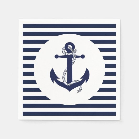 Serviette En Papier Ancre bleue marine Mariage rayé serviettes (Devant)