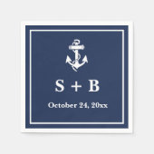 Serviette En Papier Ancre Bleue Marine Plage Nautique Mariage Océan (Devant)