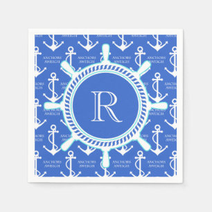 Serviette En Papier Ancre bleue Monogramme nautique côtier