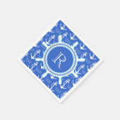 Serviette En Papier Ancre bleue Monogramme nautique côtier (Coin)