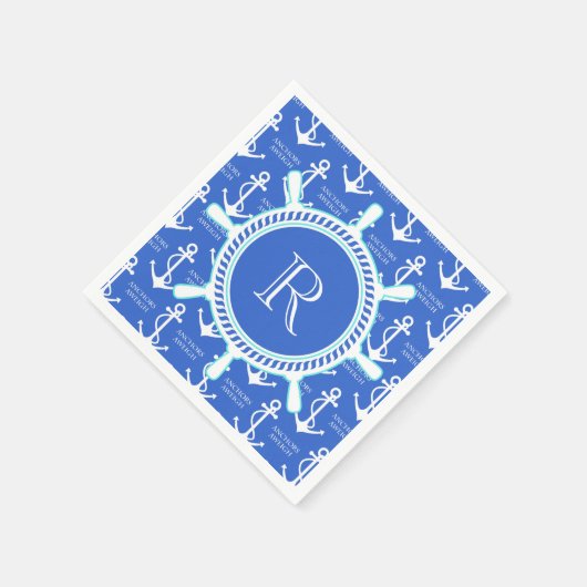 Serviette En Papier Ancre bleue Monogramme nautique côtier (Coin)