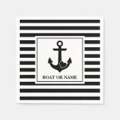 Serviette En Papier Ancre cardiaque nautique Bateau noir blanc rayé (Devant)