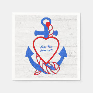 Serviette En Papier Ancre Coeur Sur Bois Blanchi