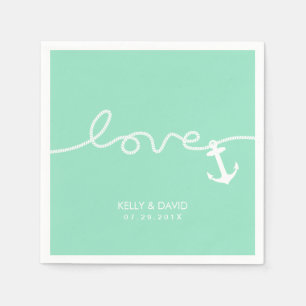 Serviette En Papier Ancre d'amour nautique Mariage vert de mer