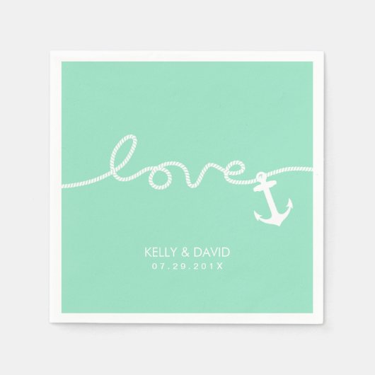 Serviette En Papier Ancre d'amour nautique Mariage vert de mer (Devant)