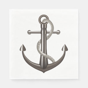 Serviette En Papier Ancre de bateau nautique gris mariage plage fête