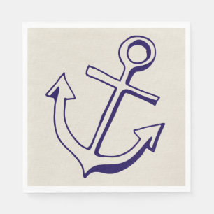 Serviette En Papier Ancre de navire nautique bleu marine mariage beige