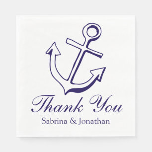 Serviette En Papier Ancre de navire nautique bleu marine Mariage Merci