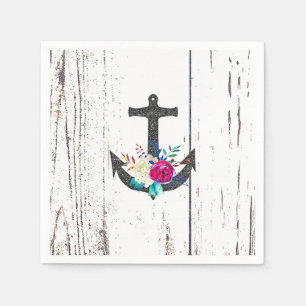 Serviette En Papier Ancre de plage rustique et floral audacieux été na