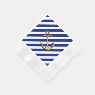 Serviette En Papier Ancre d'or sur des rayures de marine