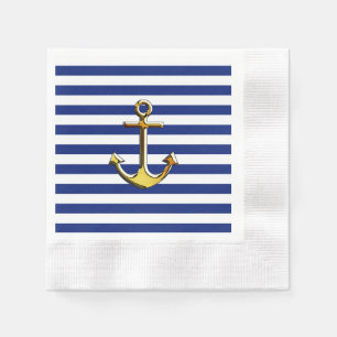 Serviette En Papier Ancre d'or sur les rayures de la marine