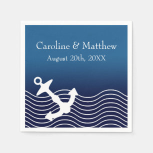 Serviette En Papier Ancre Et Vagues Sur Mariage Bleu